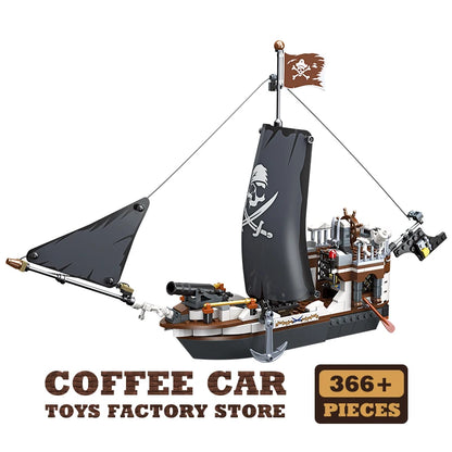Black Pirate Ship Building Blocks MOC Sailboat 3D Boat Brick Model Toy Set