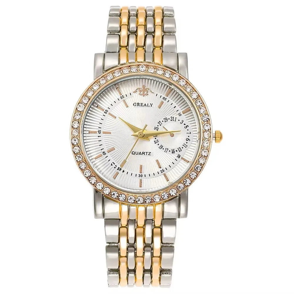Two Tone Ladies Watch Elegant Gold Silver Band Quartz Wristwatch