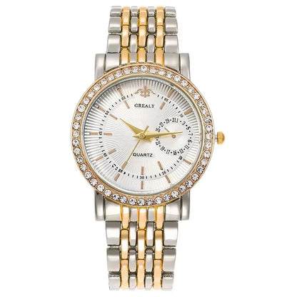 Two Tone Ladies Watch Elegant Gold Silver Band Quartz Wristwatch