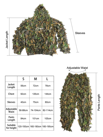 Ghillie Suit Camo Set for Men Women Kids Hunting Jungle Hooded Outfit