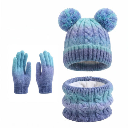 Kids Winter Hat Scarf Gloves 3Pcs Set Warm Knitted Beanie Pom