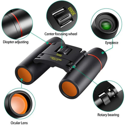 30x60 Foldable Binoculars Waterproof Portable Camping Hiking Hunting Concerts