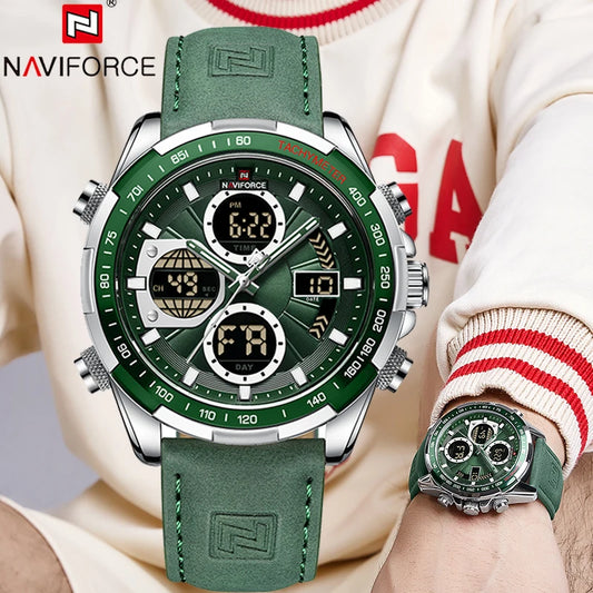 NAVIFORCE Top Military Quartz Watches for Men Luxury Sports Chronograph Watch Waterproof Clock Leather LED Digital WristWatch-EXPROTAS