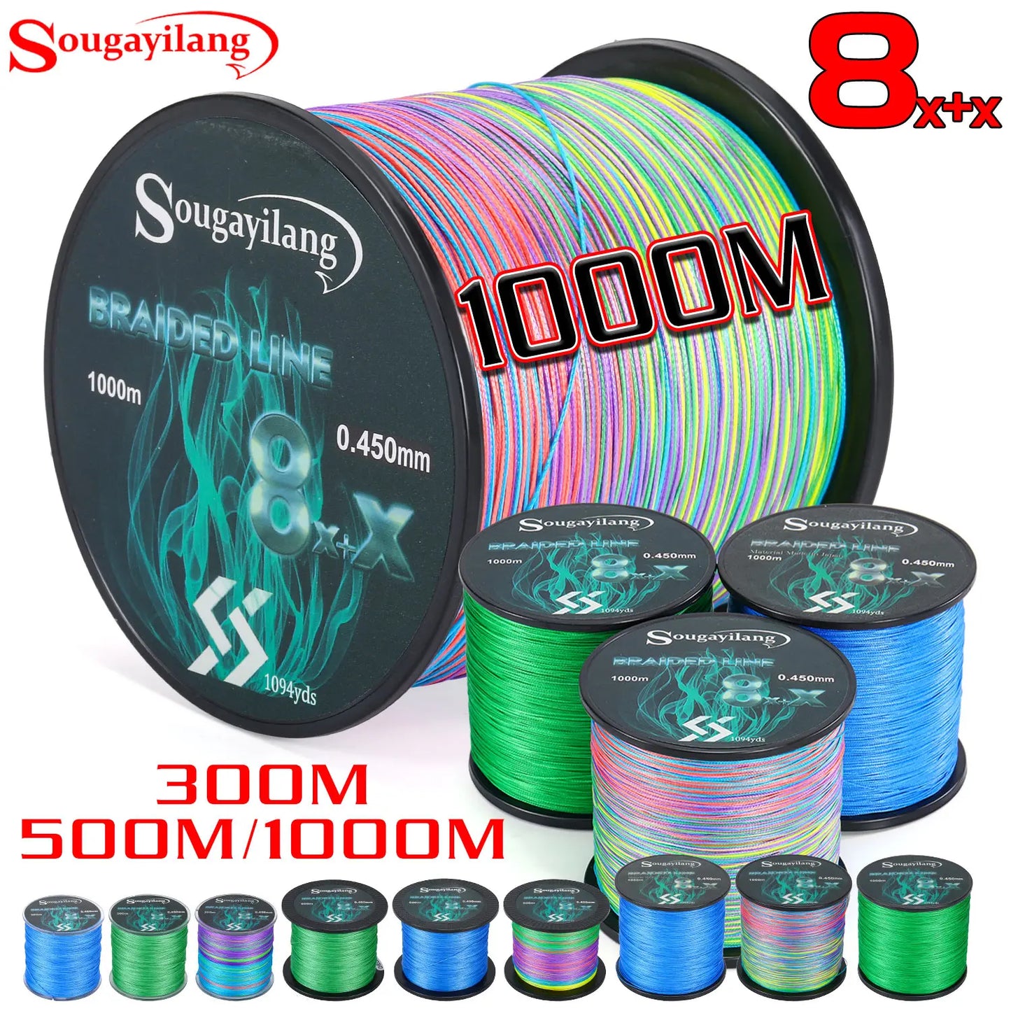 Sougayilang 8-Strand Braided Fishing Line 300/500/1000m PE Carp Line