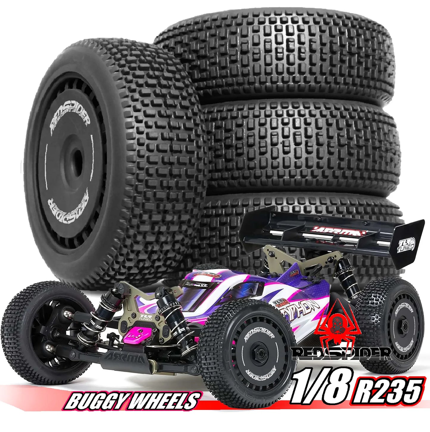 RED SPIDER 1Set RC Wheel Tires 17mm Hex for 1/8 Off Road Car ARRMA Typhon HPI