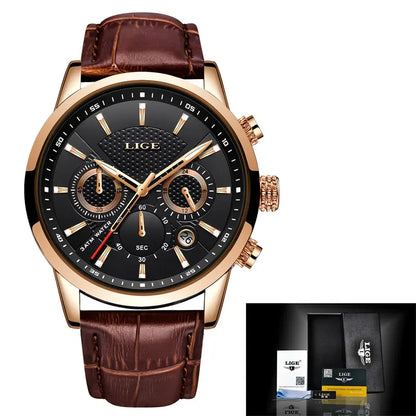 LIGE Watches Men 2024 Top Brand Luxury Casual Leather Quartz Men Watch Man Business Clock Male Sport Waterproof Date Chronograph-EXPROTAS