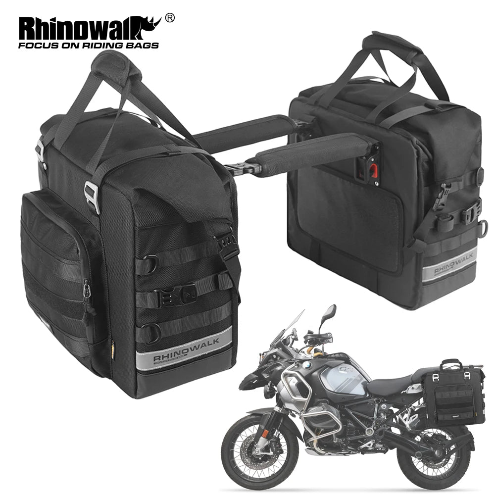 Rhinowalk Motorcycle Side Pannier Bag 25-32L Waterproof Expandable Quick Release