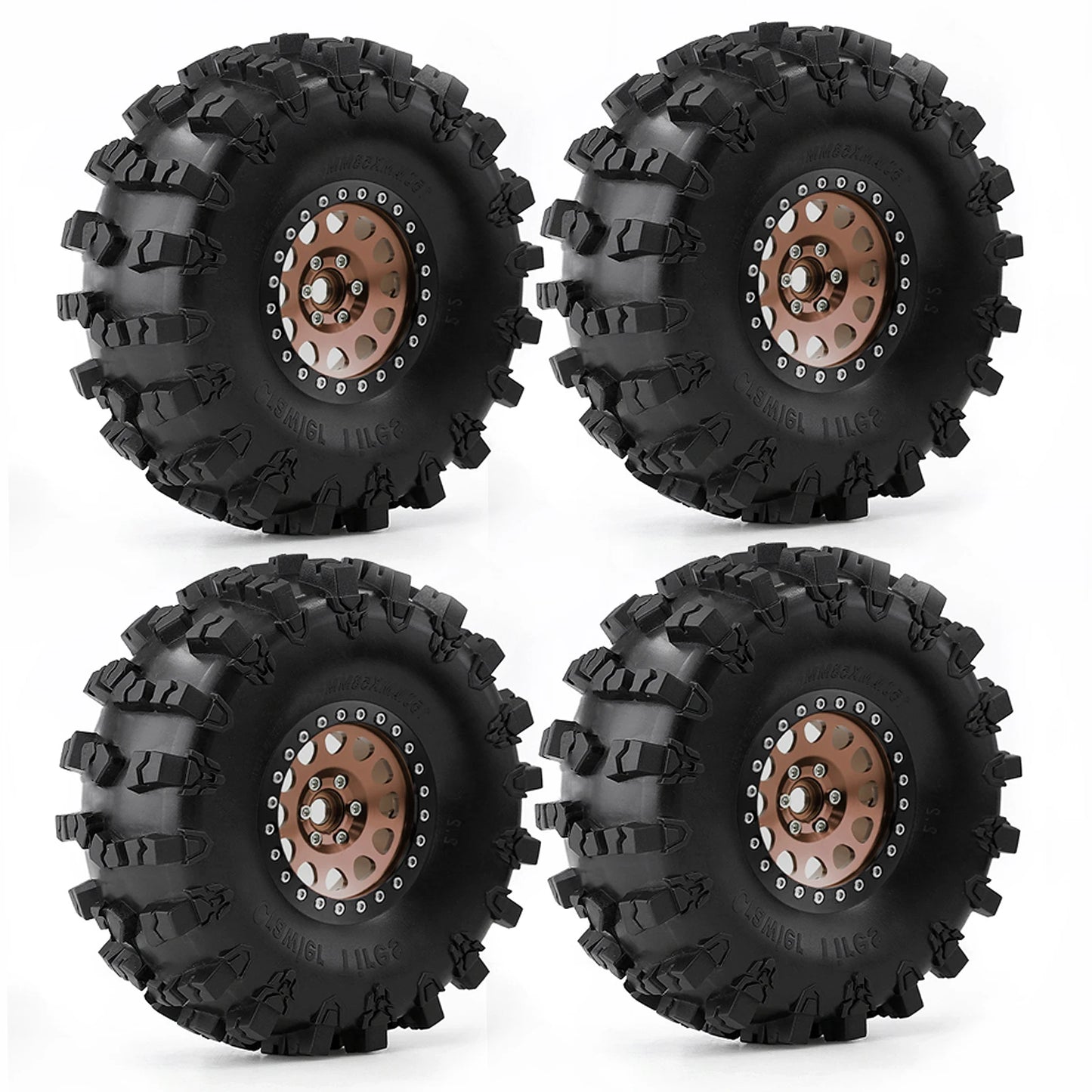 4pcs 2.2 Beadlock Wheels & Rubber Tires Set for 1/10 RC Crawler TRX4 SCX10 D90