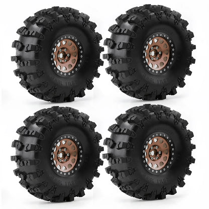 4pcs 2.2 Beadlock Wheels & Rubber Tires Set for 1/10 RC Crawler TRX4 SCX10 D90