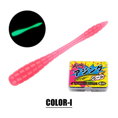 Ajing Soft Fishing Lure TPR Glow Worm Rockfish Bass Bait 20Pcs Set