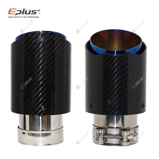 Universal Glossy Carbon Fiber Exhaust Tip Stainless Blue Straight Muffler