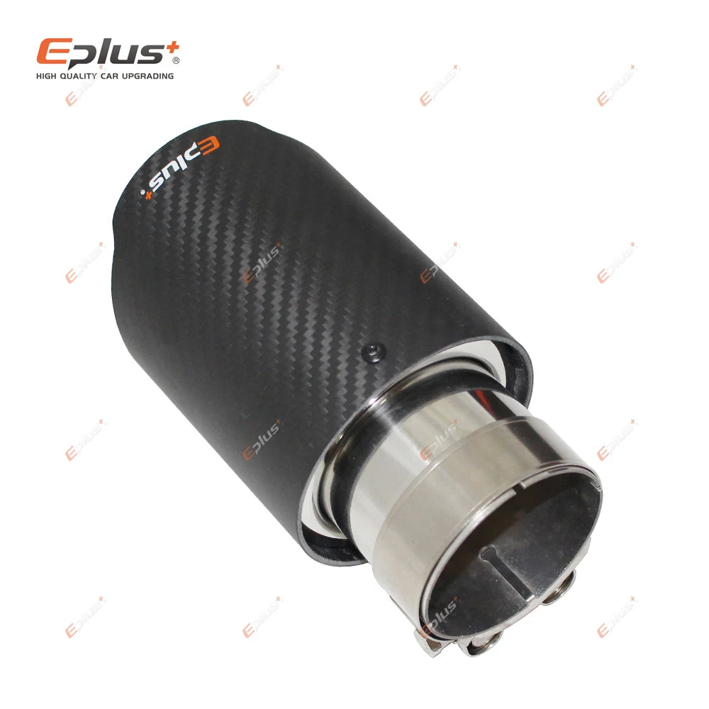 EPLUS Matte Carbon Fiber Exhaust Tip Stainless Blue Universal Muffler Pipe