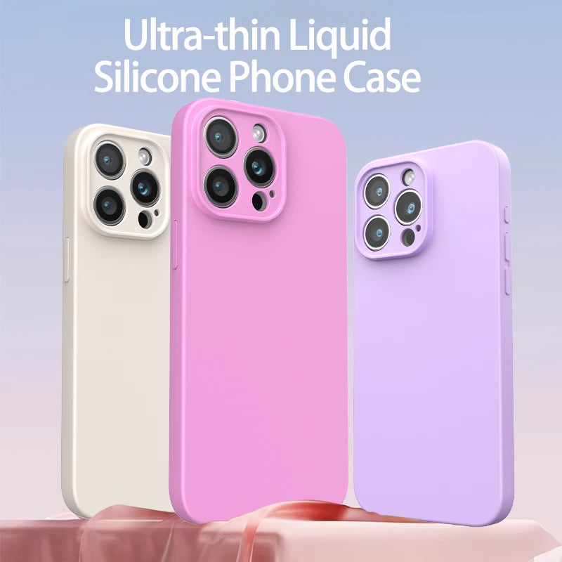 Ultra-Thin Liquid Silicone Case for iPhone 13-16 Pro Max Plus Soft Cover
