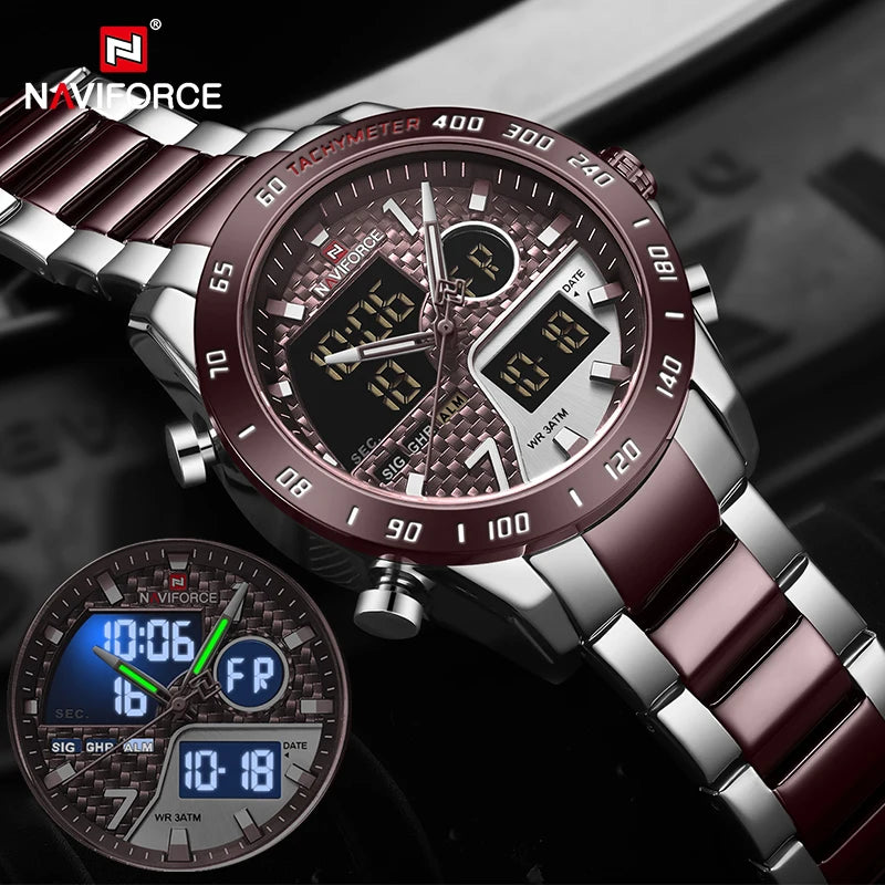 NAVIFORCE Men's Digital Sport Watch | LED Quartz Waterproof Luminous Military Style