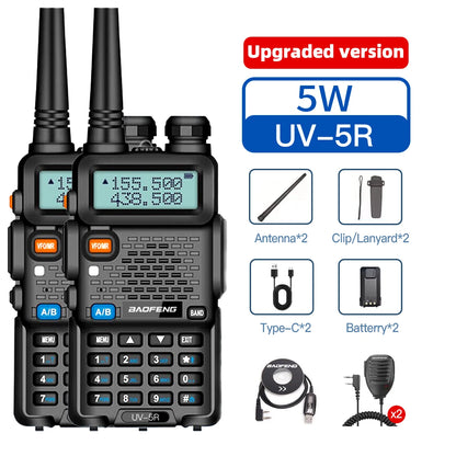 2PCS Baofeng Walkie Talkie UV-5R Dual Band Long Range 2200mAh Radio