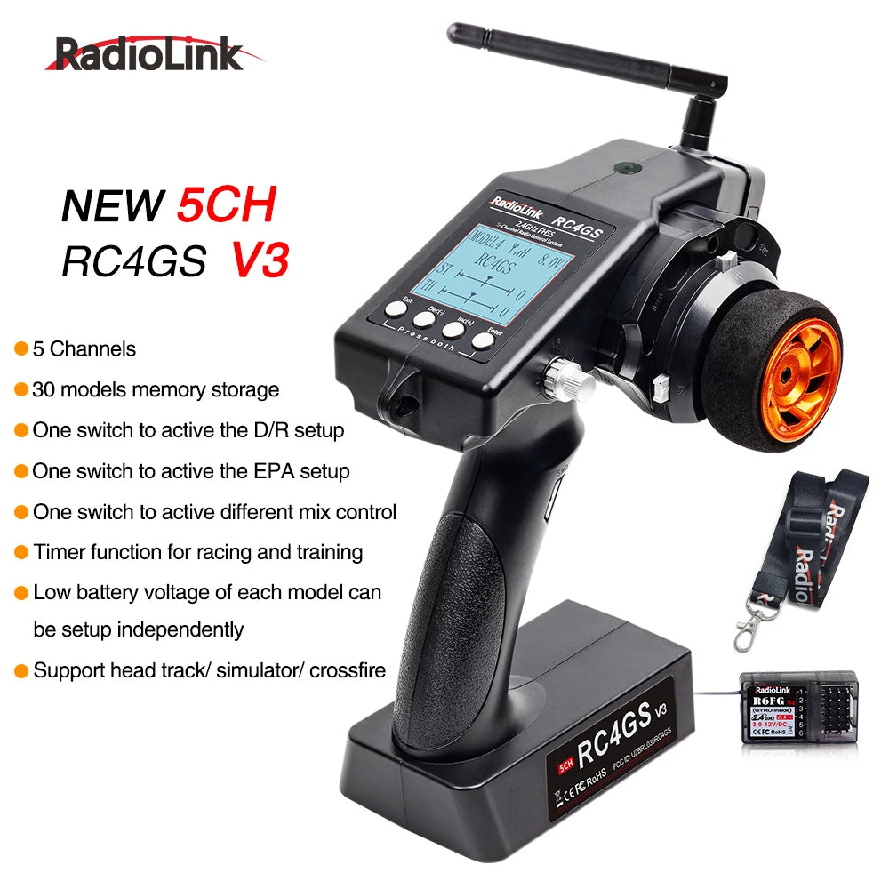 Radiolink RC6GS V3 2.4G 7 Channel Radio Transmitter with R7FG Receiver Gyro Telemetry Included Remote Controller for RC Car Boat-EXPROTAS