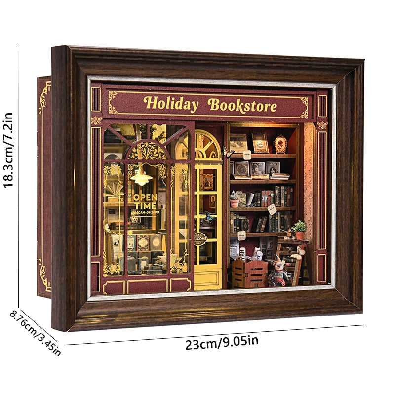 DIY Wooden Book Nook Mini Dollhouse 3D Puzzle Kit Bookshelf Insert Decor Gift - EXPROTAS