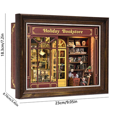 DIY Wooden Book Nook Mini Dollhouse 3D Puzzle Kit Bookshelf Insert Decor Gift - EXPROTAS