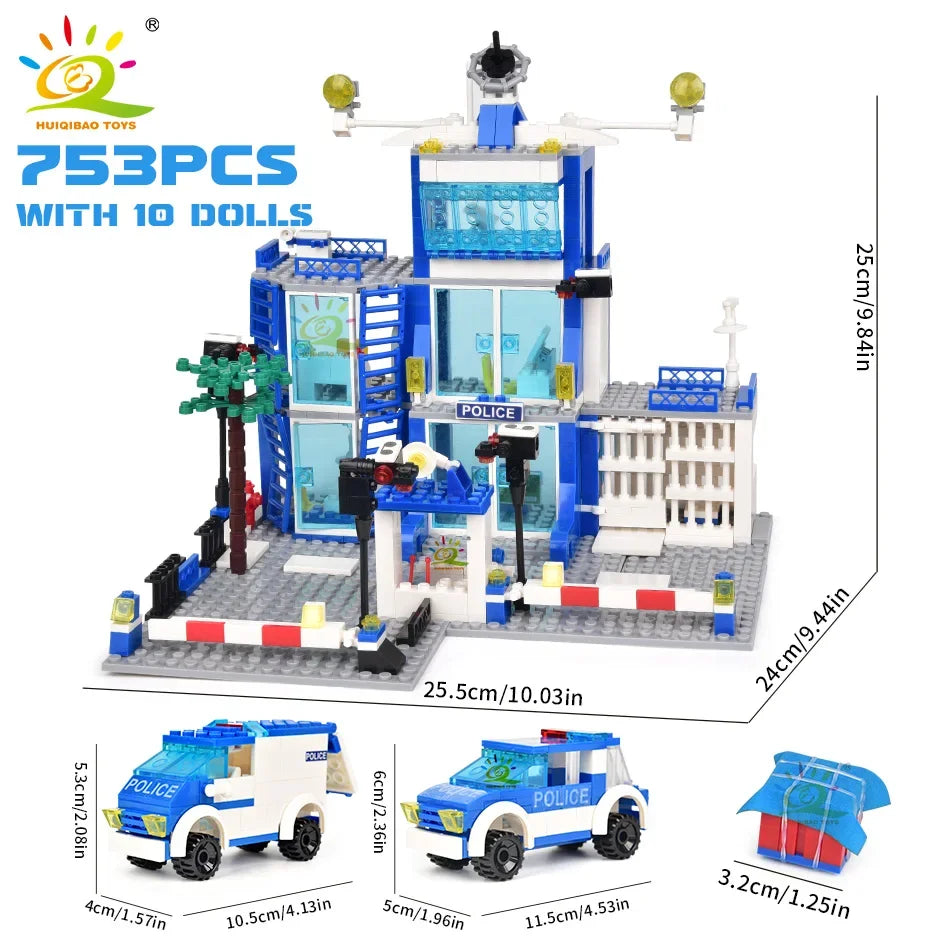 HUIQIBAO 753PCS City Police Station Building Blocks Set Boys DIY Car Figures Bricks Educational Toys For Children Adult Gift-EXPROTAS