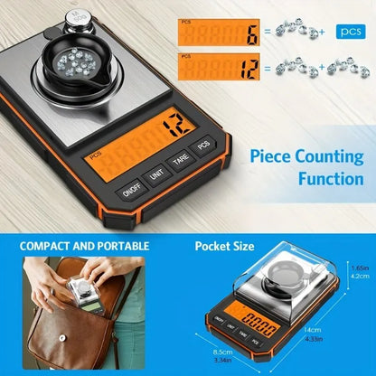 0.001g Precision Digital Jewelry Scale 50g Mini Pocket Milligram Scale
