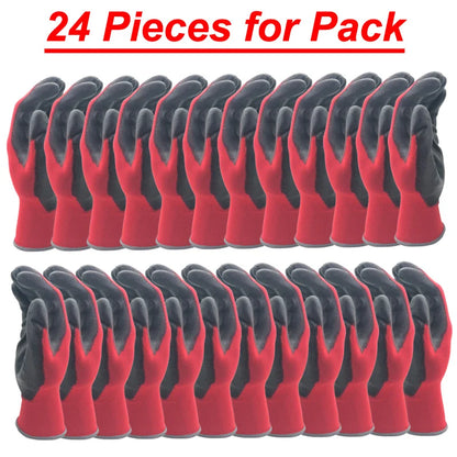 24 Pairs Work Gloves Safety Grip Coated Builders Gardening Nitrile Nylon