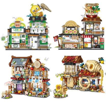 Mini Foldable City Street View Building Blocks Lemon Tea Shop Model Toy Gift
