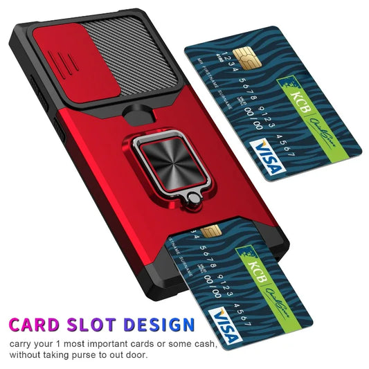 Armour Ring Phone Case for Samsung S21 S22 S23 S24 Ultra Note20 Card Slot