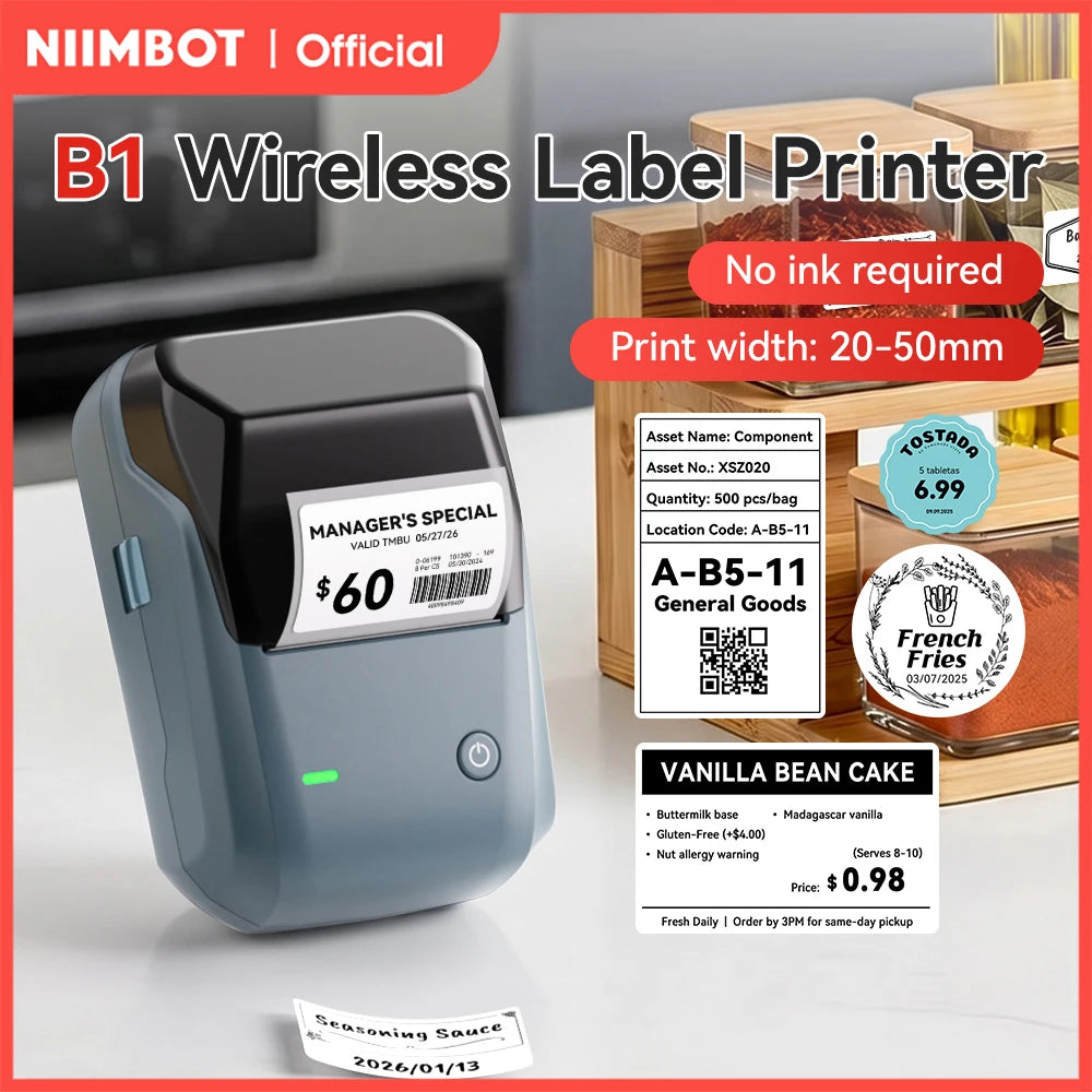 Niimbot B1 Portable Thermal Label Printer Mini Bluetooth Sticker Maker