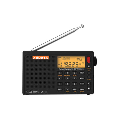 SIHUADON R108 DSP Portable Radio AM FM SW Airband LCD Type-C Receiver 500 Presets - EXPROTAS
