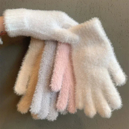 Warm Women Mink Velvet Finger Gloves Plush Five Finger Mittens Winter