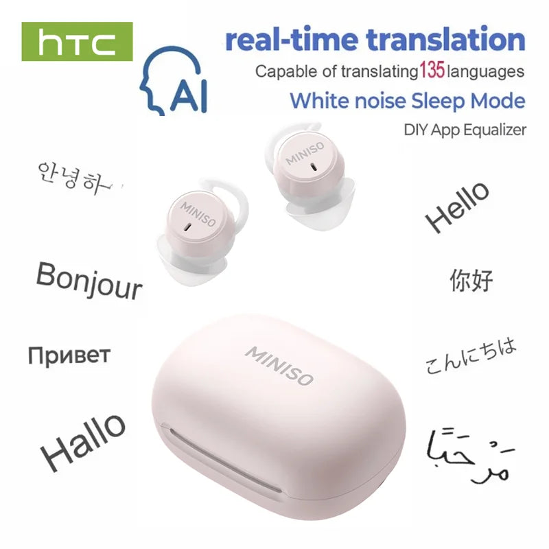 Miniso Ai Translator Bluetooth 6.0 TWS Earbuds Wireless Headphones