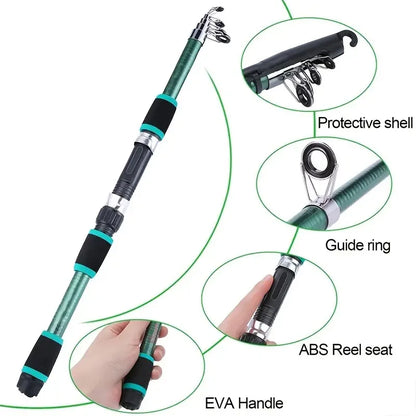 Spinning Reel Fishing Rod Telescopic Full Combo Set with Baits Hooks Travel