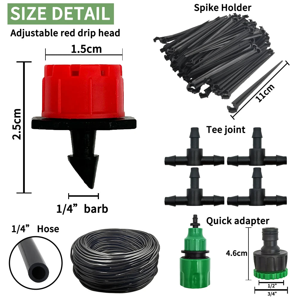 20M Garden Watering Hose Drip Irrigation System Automatic Adjustable Drippers
