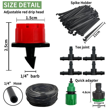 20M Garden Watering Hose Drip Irrigation System Automatic Adjustable Drippers