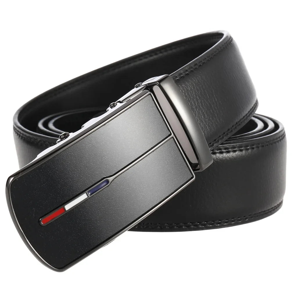 Men's Leather Belt Automatic Buckle 3.5cm Wide Luxury Black Waistband