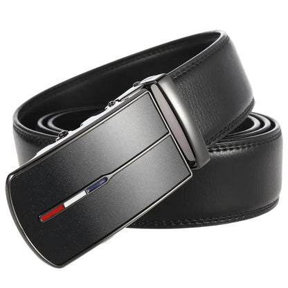 Men's Leather Belt Automatic Buckle 3.5cm Wide Luxury Black Waistband