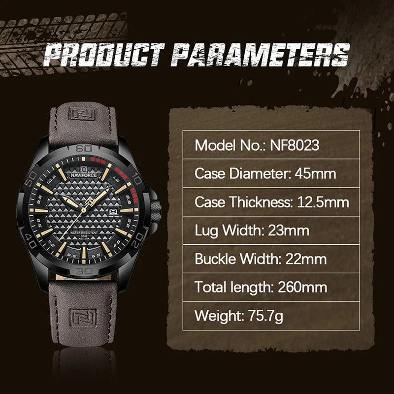 NAVIFORCE Men Casual Sport Military Quartz Calendar Wrist Watch for Man Business Leather Waterproof Male Clock Relogio Masculino-EXPROTAS