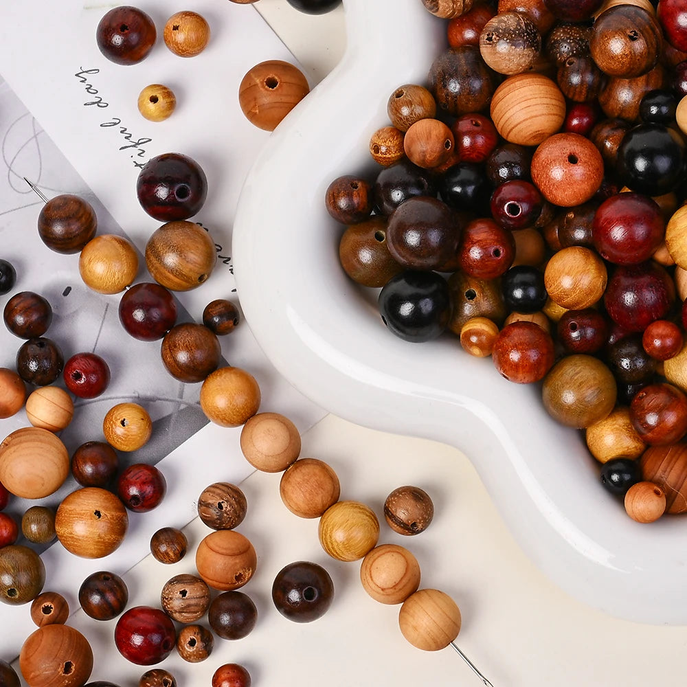 200Pcs Dark Brown Round Wooden Beads 6/8/10/12mm Loose Spacer for Jewellery