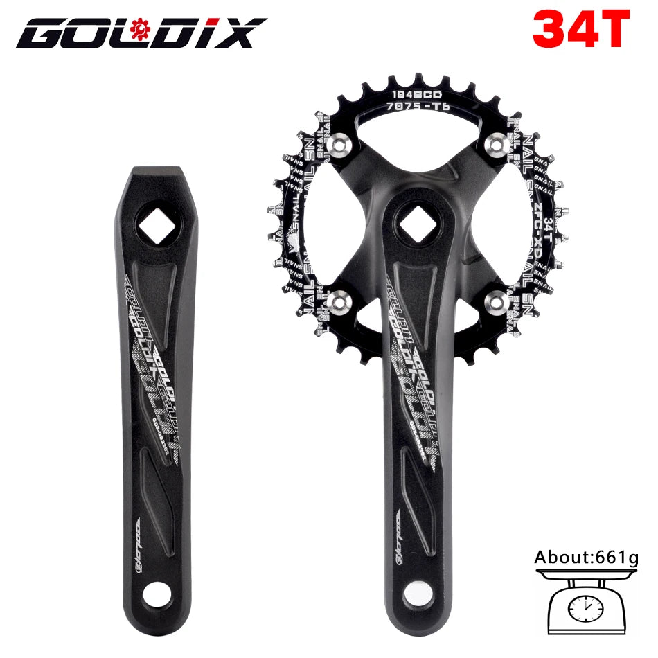 GOLDIX Square Hole MTB Crankset, Aluminum Alloy, 170/175mm, 104BCD 32-42T Narrow Wide