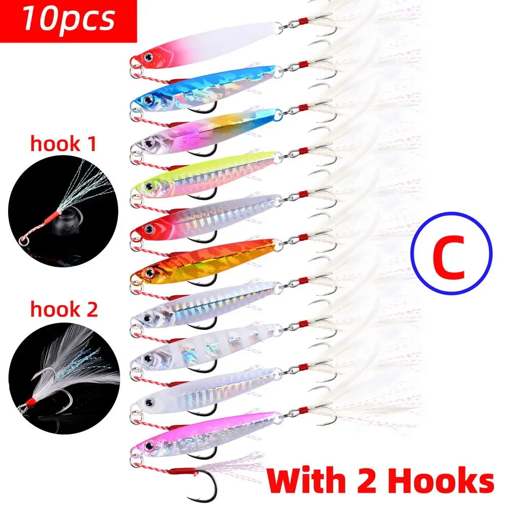 10Pcs Super Quatity Metal Casting Jig 7g-10g-14g-21g-28g-40g Shore Drag Cast Jigging Spoon Fishing Lure Artificial Bait Tackle