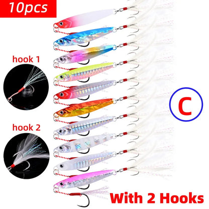 10Pcs Super Quatity Metal Casting Jig 7g-10g-14g-21g-28g-40g Shore Drag Cast Jigging Spoon Fishing Lure Artificial Bait Tackle