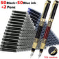 1-100Pcs Retro Metal Fountain Pen Replaceable Ink Elegant Writing Supplies