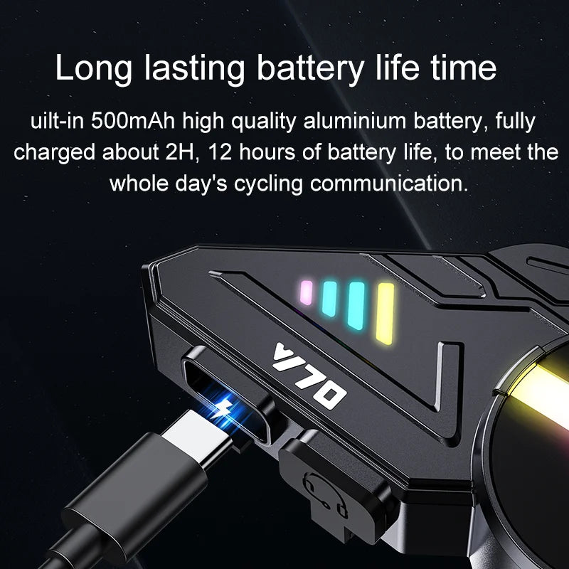Motorcycle Helmet Bluetooth Headset V5.3 with RGB Lights IPX6 Dual Phone Pairing