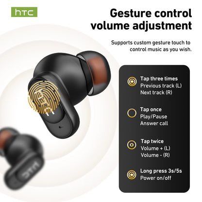 HTC NE79 Wireless Bluetooth Earbuds TWS 6.0 AI Translation 135 Languages Black