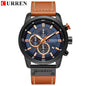 Curren Mens Watch Waterproof Quartz Chronograph Leather Strap 8291