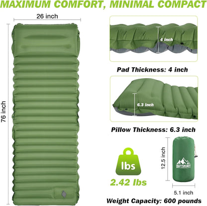 Extra Thick Camping Sleeping Pad 4 Inch Self-Inflating Outdoor Mat