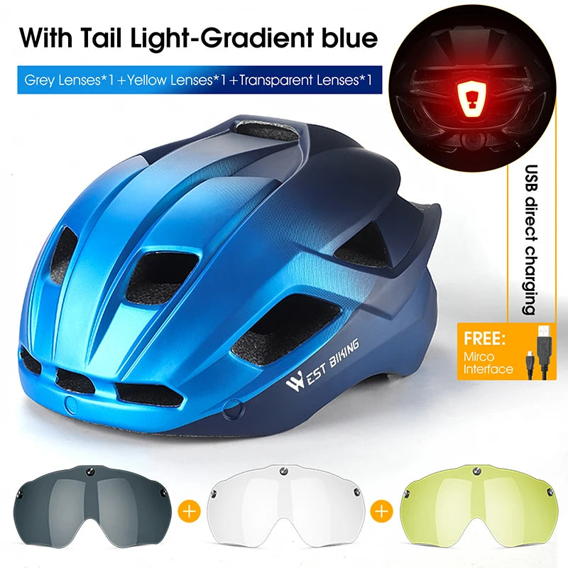 WEST BIKING Men Women Cycling Helmet With Taillight Goggles Sun Visor Bicycle Helmet MTB Road Bike Safe Cap Motorcycle Helmet-EXPROTAS