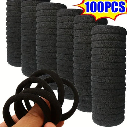 50Pcs Black Ponytail Holders Elastic Hair Bands for Girls Women Accessories