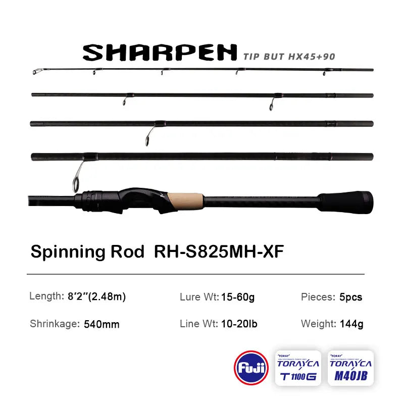PURELURE SHARPEN Travel Rod XF/MF Action Spinning Casting Rod w/ FUJI Parts