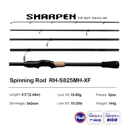 PURELURE SHARPEN Travel Rod XF/MF Action Spinning Casting Rod w/ FUJI Parts